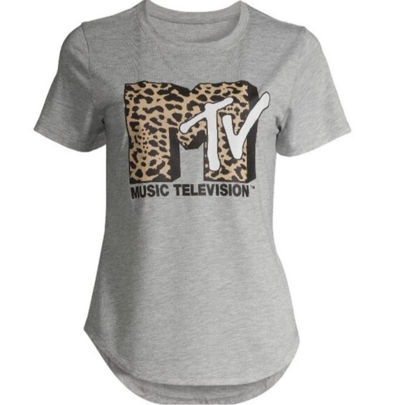 MTV Tee Shirt Retro Vintage Look Animal Print Logo Gray size XS - Picture 8 of 8